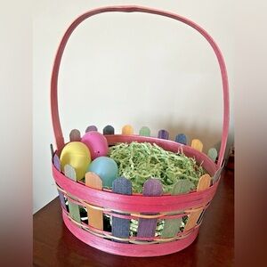 Wooden Wicker Multicolored Easter Basket Vintage